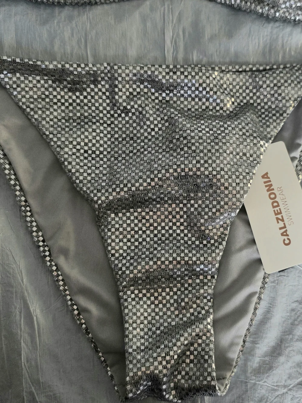 NWT Calzedonia Silver Metallic Triangle Bikini Set Top L Btm S